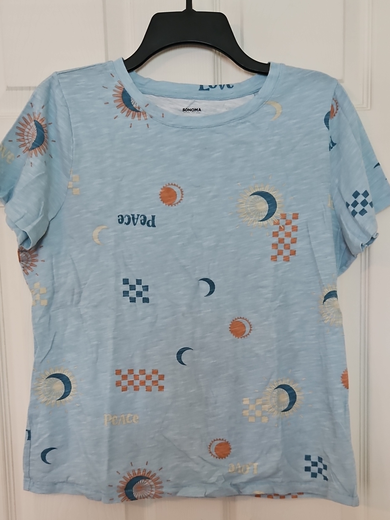 Sonoma Light Blue Moon & Sun Graphic Tee With Checker Details